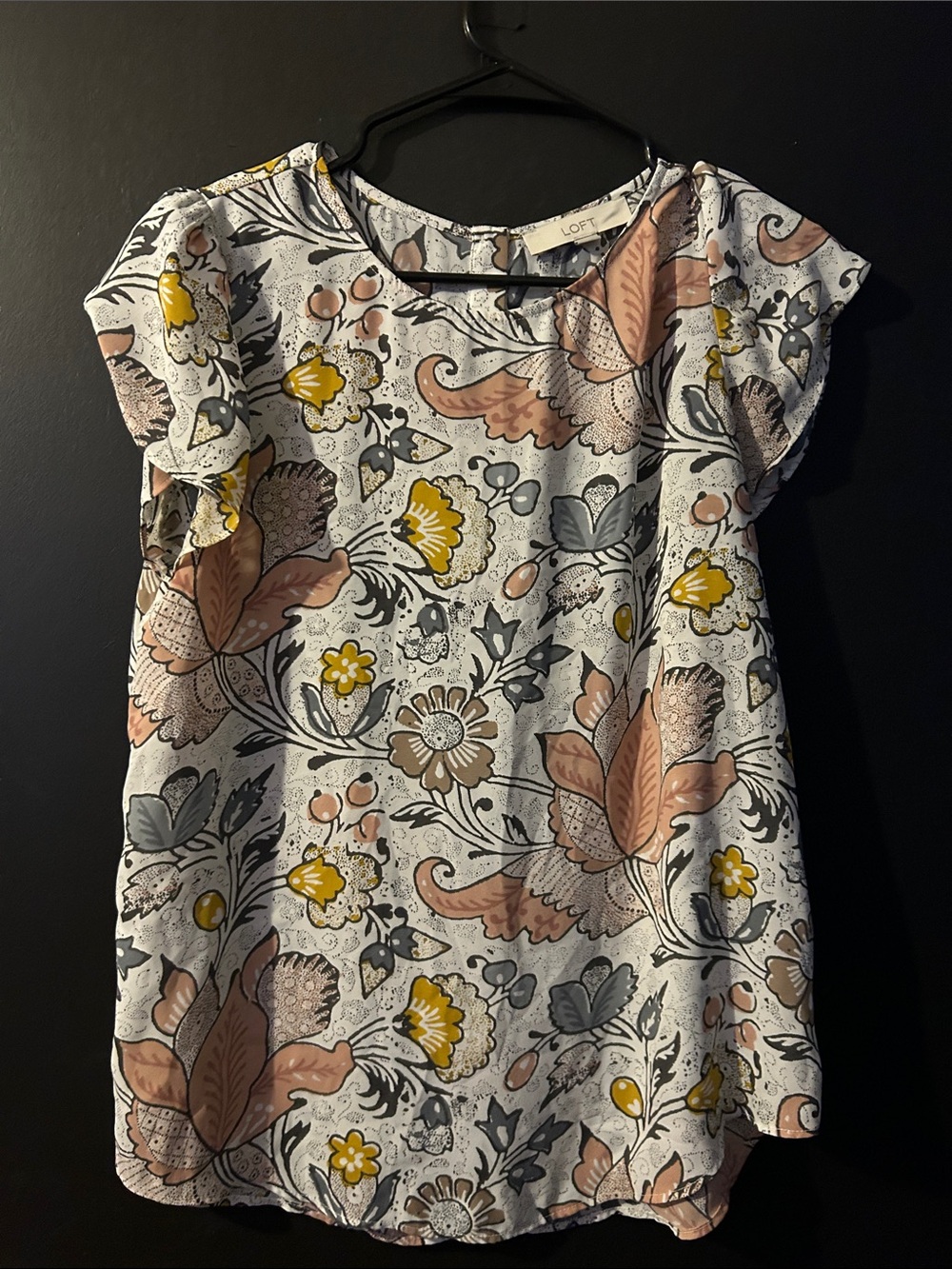 LOFT Girls Floral Flutter Sleeve Dress - White with Pink, Yellow & Gray